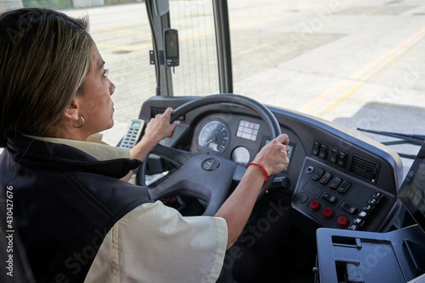 Obraz a driver woman working in bus