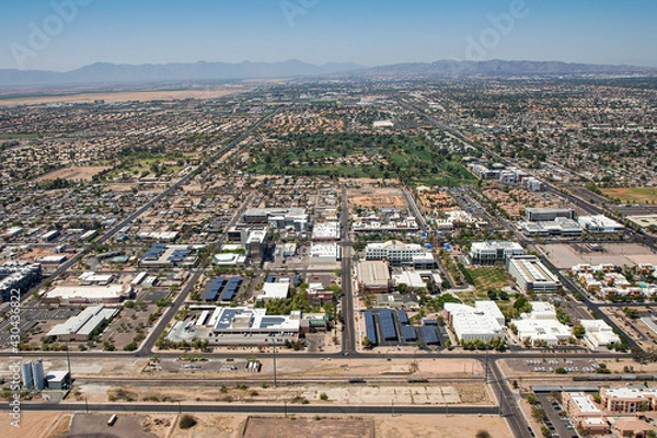 Fototapeta Aerial view from east to west of Downtown Chandler, AZ