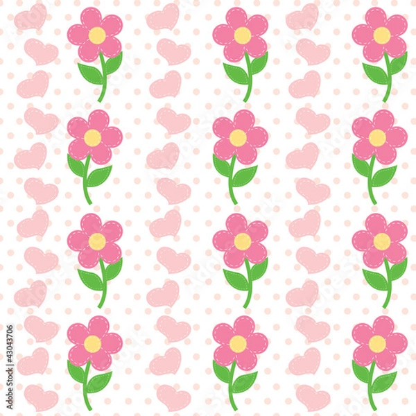 Fototapeta seamless pattern of flowers and heart