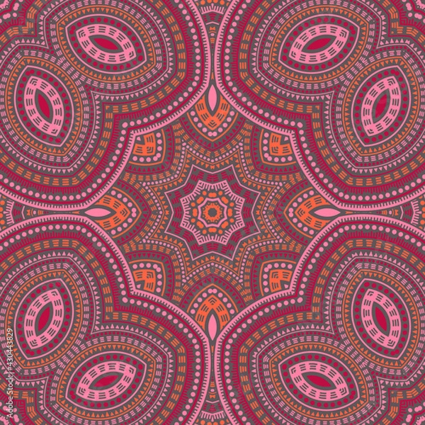 Fototapeta Muslim ethnic geometric vector seamless ornament. Textile patchwork design. Modern spanish motif. Ceramic print design. Geometric shapes composition.