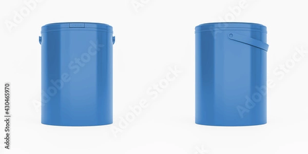 Fototapeta Blue 1l plastic paint can / bucket / container with handle and no label, isolated on white background.