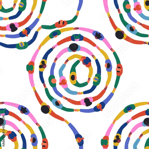 Fototapeta Diverse people round circle seamless pattern