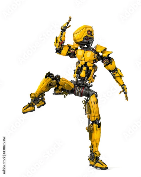 Fototapeta mega robotin is doing some kung fu fighting on white background top view