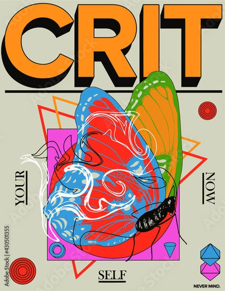 Obraz Butterfly with slogan Vector design for t-shirt graphics, banner, fashion prints, slogan tees, stickers, flyer, posters and other creative uses