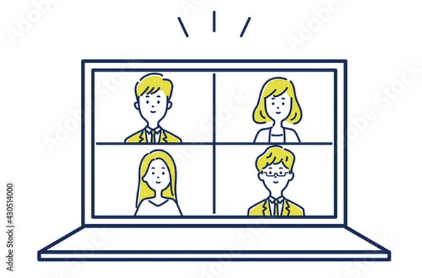 Obraz オンラインで会話する4人の人物のイラスト素材