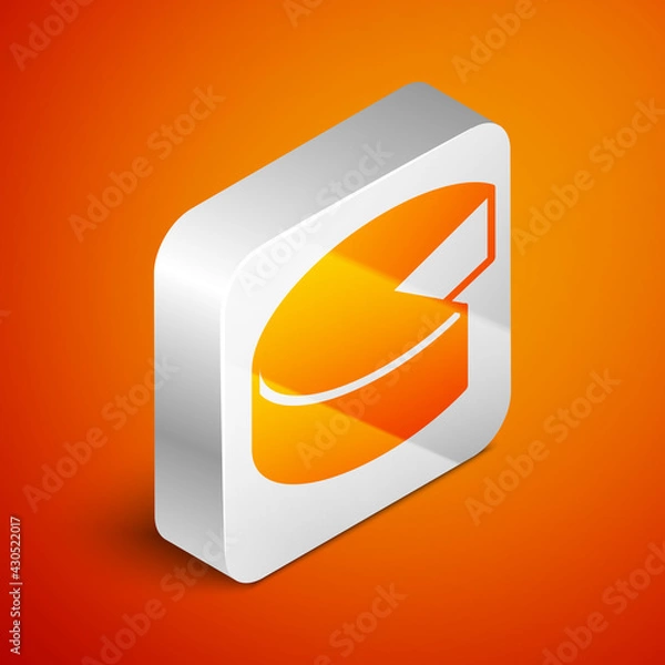 Obraz Isometric Cheese icon isolated on orange background. Silver square button. Vector