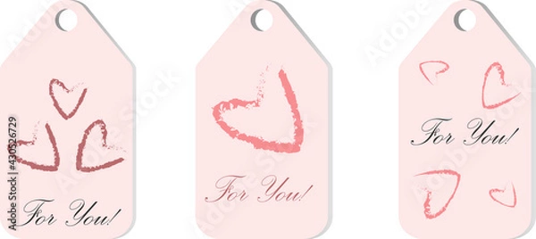 Fototapeta Set of cards "for you" with hearts in gentle colors