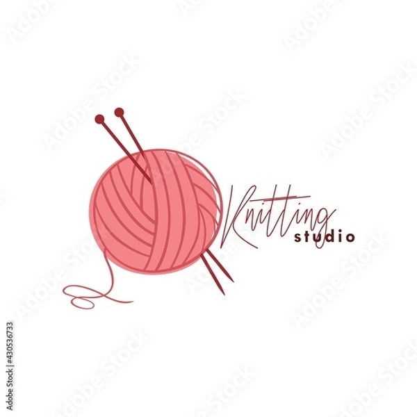 Obraz Knitting Studio Logo, Needle and Yarn Logo, Simple Knitting Logo Vector Design Template
