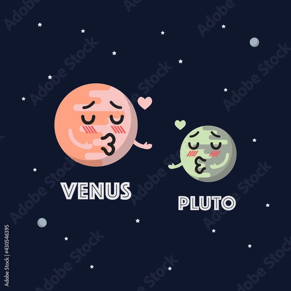 Fototapeta Venus in love with pluto character emoticon on space background