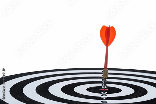 Fototapeta Bullseye is a target of business. Dart is an opportunity and Dartboard is the target and goal. challenge in business marketing as concept. White background