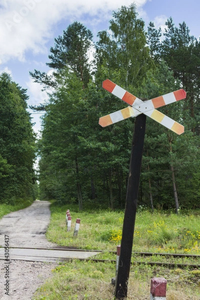 Obraz Railway crossing sign in forest