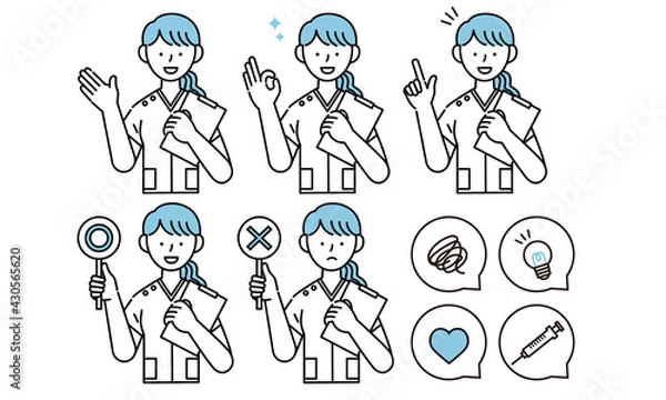 Obraz スクラブを着た女性看護師のイラスト
