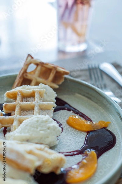 Obraz Belgian waffles with ice cream