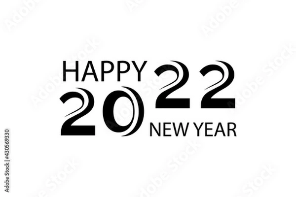 Obraz Text composition 2022 happy new year isolated on a white background. Template for the design of a brochure, postcard, banner, cover. Vector illustration.