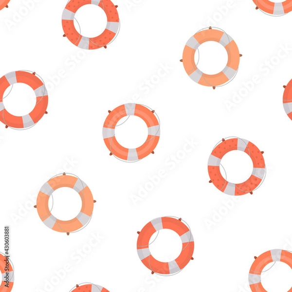 Fototapeta Seamless life preserver pattern. Colorful and cute design for summer time. Vector illustration.