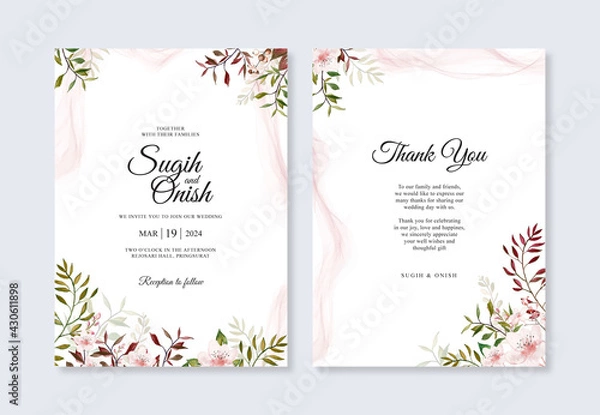 Obraz Minimalist wedding card invitation template with watercolor floral