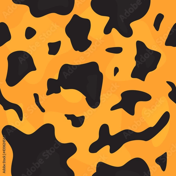 Fototapeta Colorful tortoiseshell seamless pattern design. Black orange texture wallpaper. Tortoise shell close up background for apparel, jewelry. Modern animal print, minimalist style. Vector flat illustration