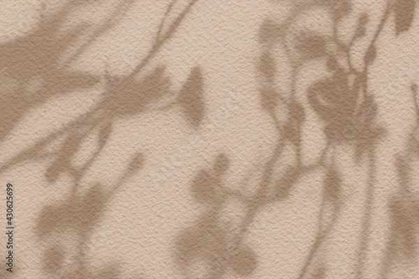 Fototapeta Abstract flower shadows on light brown color wall texture background.