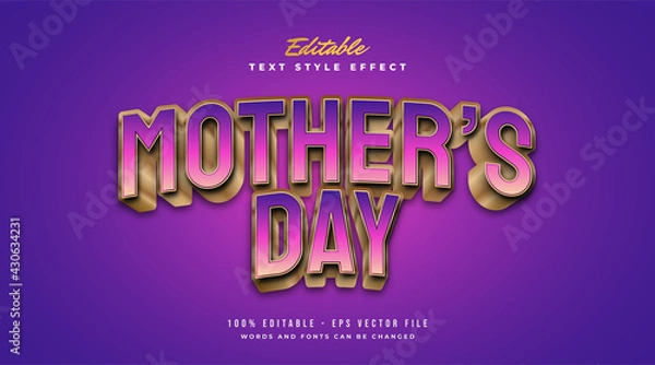 Fototapeta Mother's Day Text in Colorful Gradient with Embossed and Curved Effect. Editable Text Style Effect