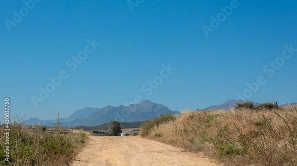 Obraz Panorama of hills and mountains with the fog clouds between Tetouan city
