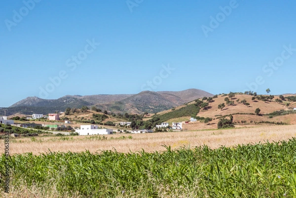 Obraz Panorama of hills and mountains with the fog clouds between Tetouan city
