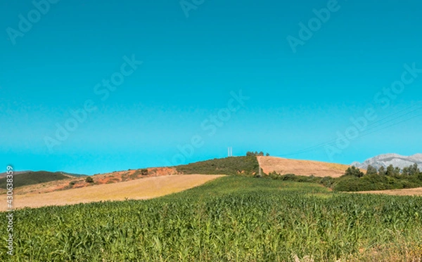 Obraz Panorama of hills and mountains with the fog clouds between Tetouan city
