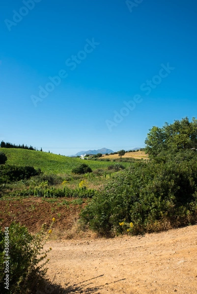 Obraz Panorama of hills and mountains with the fog clouds between Tetouan city
