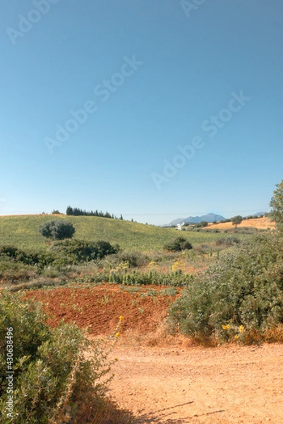 Obraz Panorama of hills and mountains with the fog clouds between Tetouan city
