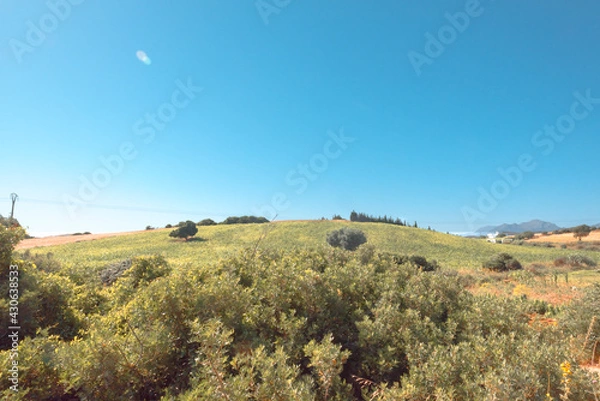 Obraz Panorama of hills and mountains with the fog clouds between Tetouan city
