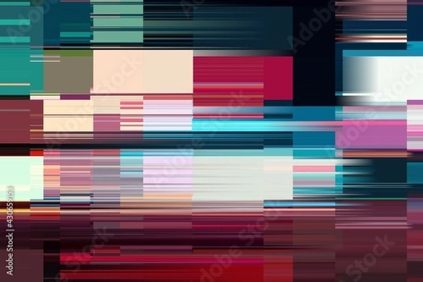 Fototapeta Modern background with dead pixel and bug, glitch and error signal. Optical distortion, overlapping geometric. It can be used for web design, printed products and visualization of music.