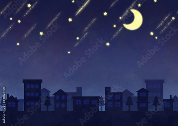 Fototapeta 三日月と流れ星の夜景イメージ