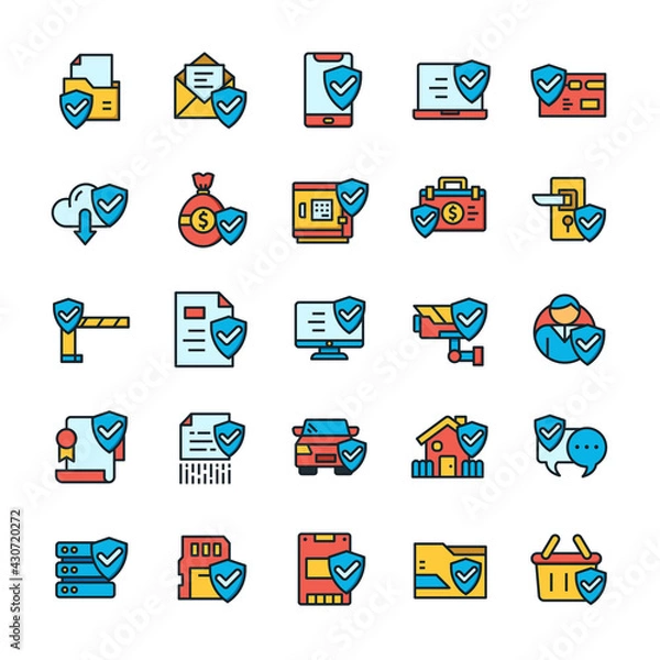 Fototapeta Set of Protect and Security icons with outline color style.