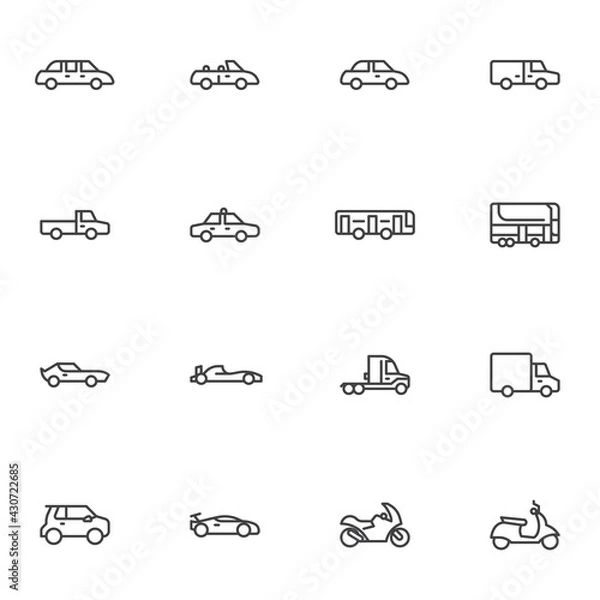 Fototapeta Transportation, vehicle line icons set