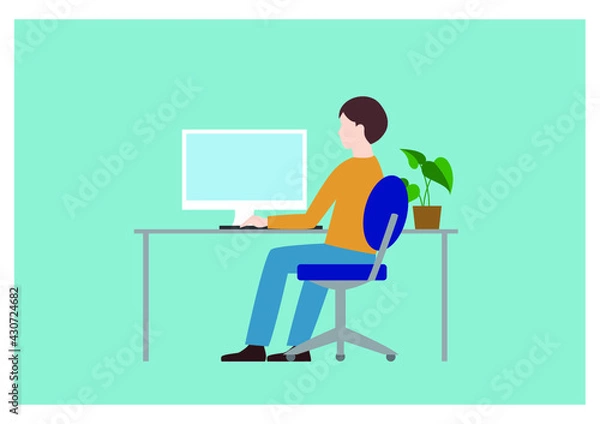 Fototapeta パソコンに向かって仕事をしている男性