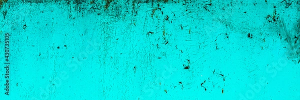 Fototapeta banner. Green tide, blue old wood texture backgrounds. gradient. roughness and cracks.
