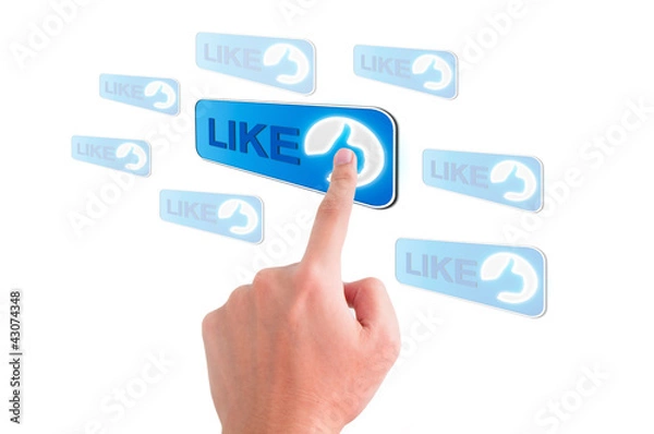 Fototapeta Business man catching like button on the screen background