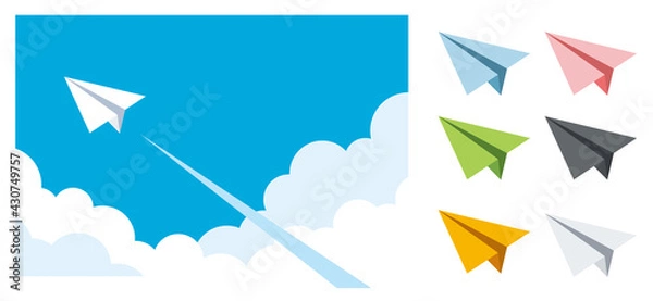 Obraz 空を飛ぶ紙飛行機のイラスト素材
