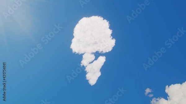 Fototapeta 3d rendering of white clouds in shape of symbol of ice cream on blue sky with sun