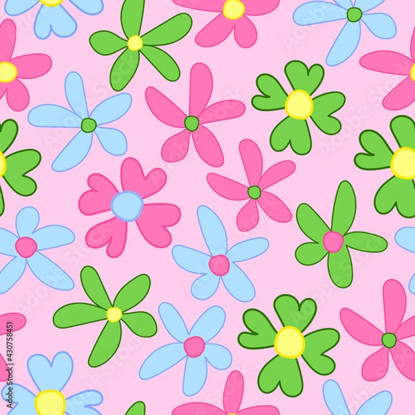 Fototapeta Hand drawn trendy flower vector seamless pattern for textile and printing-Elegant ditsy floral texture with pink background