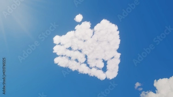 Fototapeta 3d rendering of white clouds in shape of symbol of cake on blue sky with sun