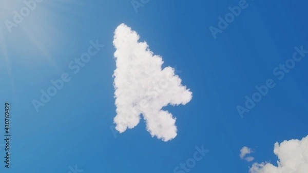 Fototapeta 3d rendering of white clouds in shape of symbol of mouse pointer on blue sky with sun