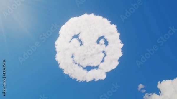 Fototapeta 3d rendering of white clouds in shape of symbol of emoticons happy on blue sky with sun