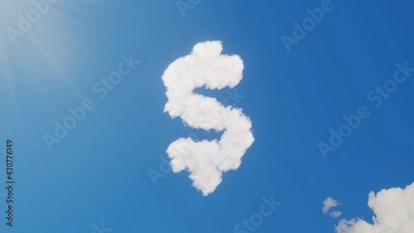Obraz 3d rendering of white clouds in shape of symbol of dollar sign on blue sky with sun