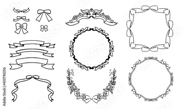 Obraz 手描きのリボン フレーム セット ベクター　黒
