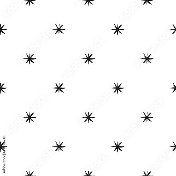 Obraz Seamless pattern with black hand drawn stars or asterisks on white background.