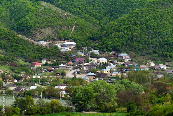 Obraz A village at the foot of the Caucasian mountain range