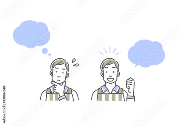 Fototapeta 男性　悩み＆解決セット　シンプルでお洒落な線画イラスト素材