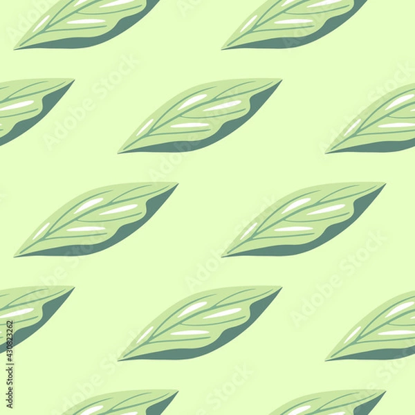 Fototapeta Minimalistic botanic ornament seamless pattern with geometric doodle leaf shapes. Green palette.