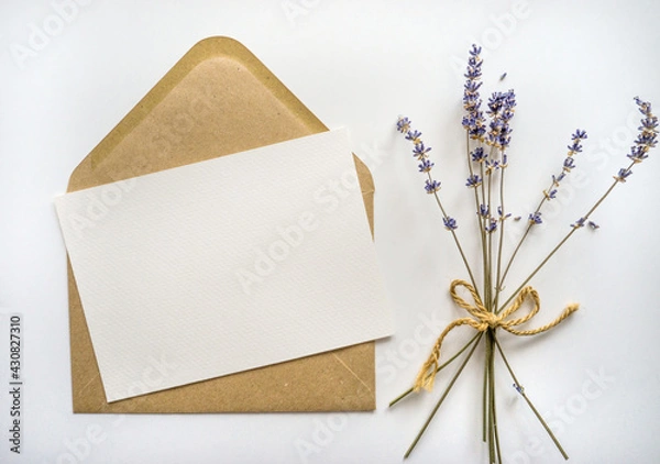 Obraz Mockup card with envelope and lavender