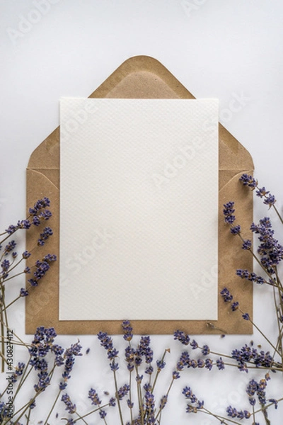 Obraz Mockup card with envelope and lavender